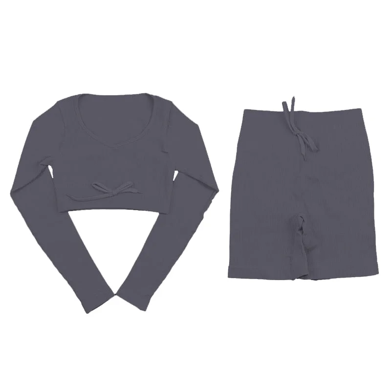 SVOKOR Sport Two Piece Sets Women Gym Tracksuits Workout 2Pcs Sexy Running Leggings Cycling Shorts Fitness Vest Short Crop Tops