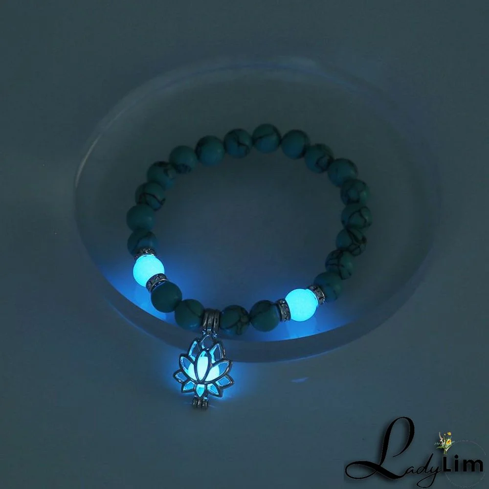 Luminous Lotus Pendant Beaded Bracelet