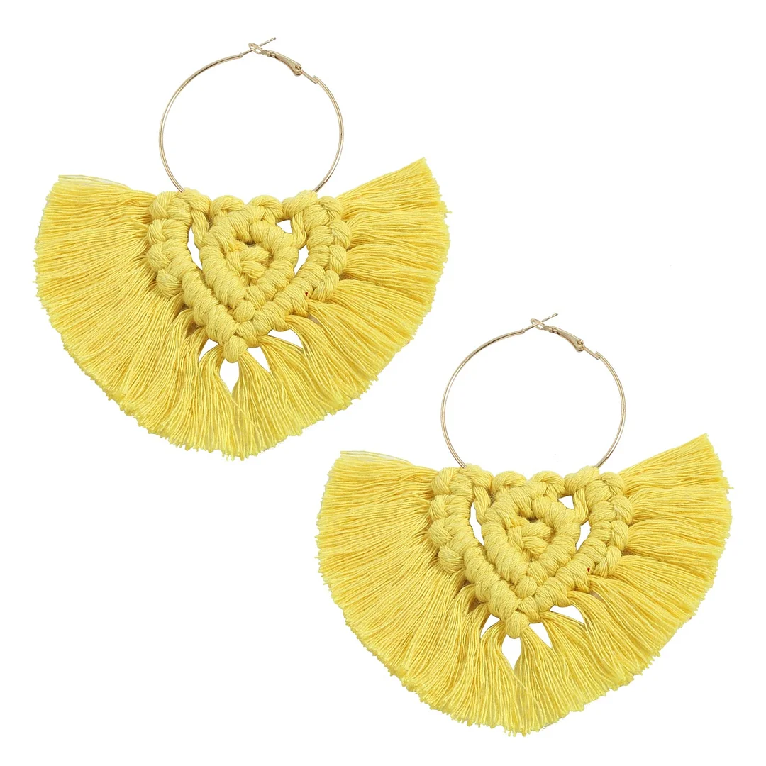 Dvacaman Boho Weave Macrame Earrings Triangle Ethnic Feather Fringe Tassel Earrings Bridesmaid Gifts Wedding Jewelry Accessories