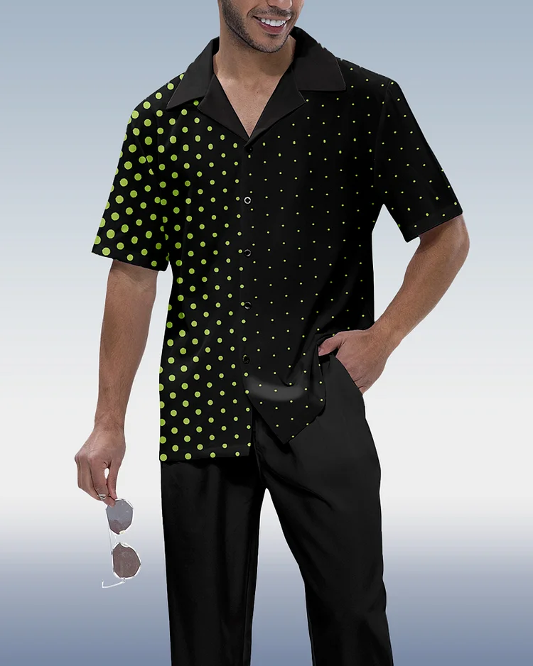 Suitmens Men's Polka Dot Print Short Sleeve Walking Suit 215