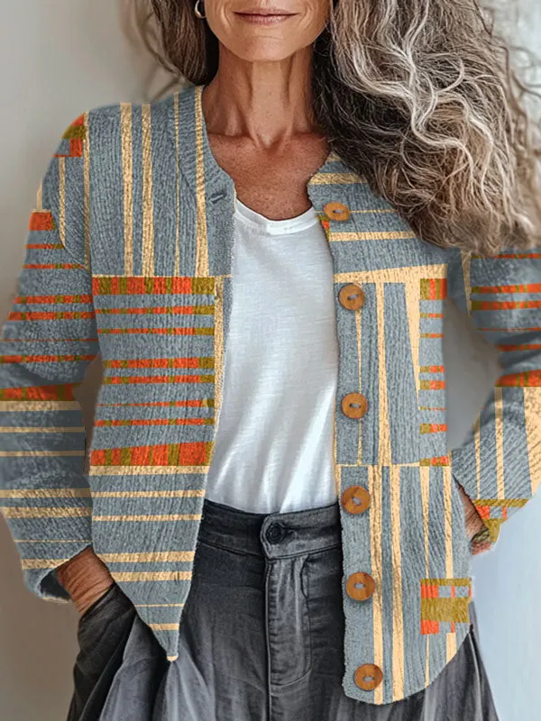Vintage Abstract Geometric Art Print Buttoned Cardigan Sweater