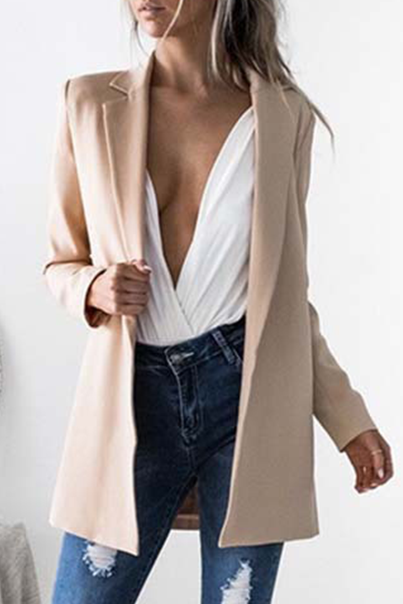 Casual Solid Split Joint Turn-back Collar Outerwear