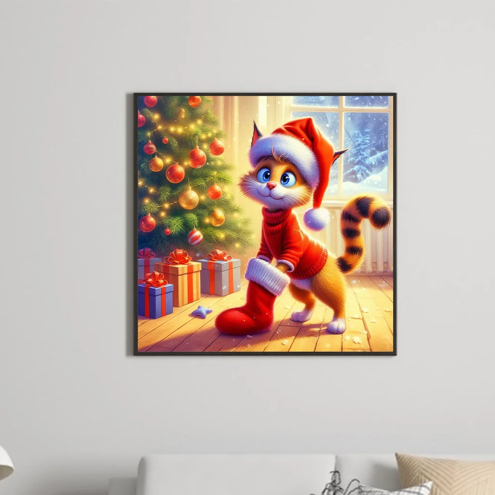 Diamond Painting - Full Round Drill - Christmas Cat(Canvas|30*30cm)