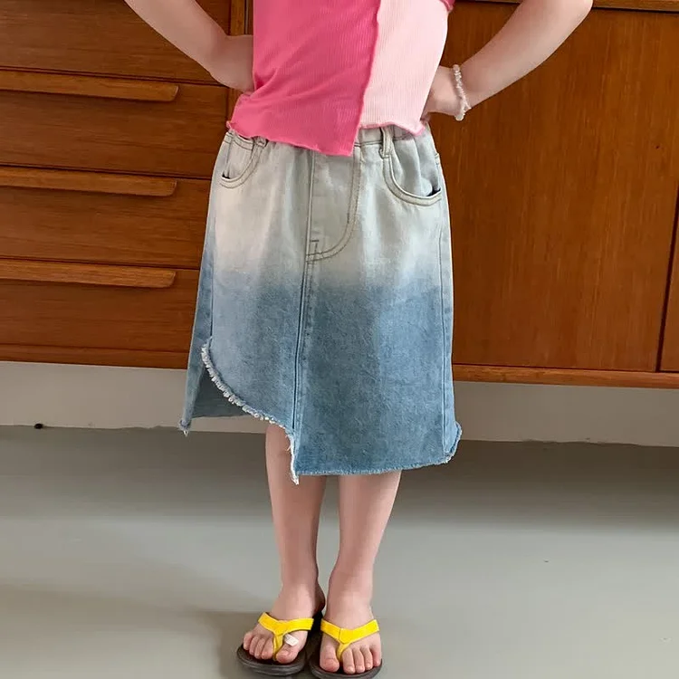 Toddler Girl Gradient Denim Irregular Skirt