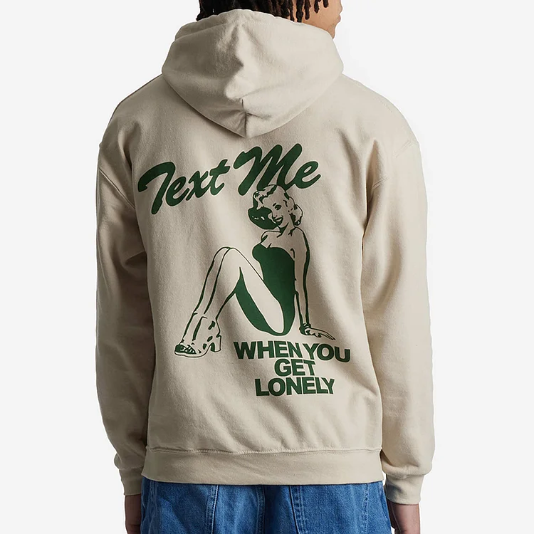 Text Me When You Get Lonely Beige Print Fleece-Lined Hoodie SOPULA