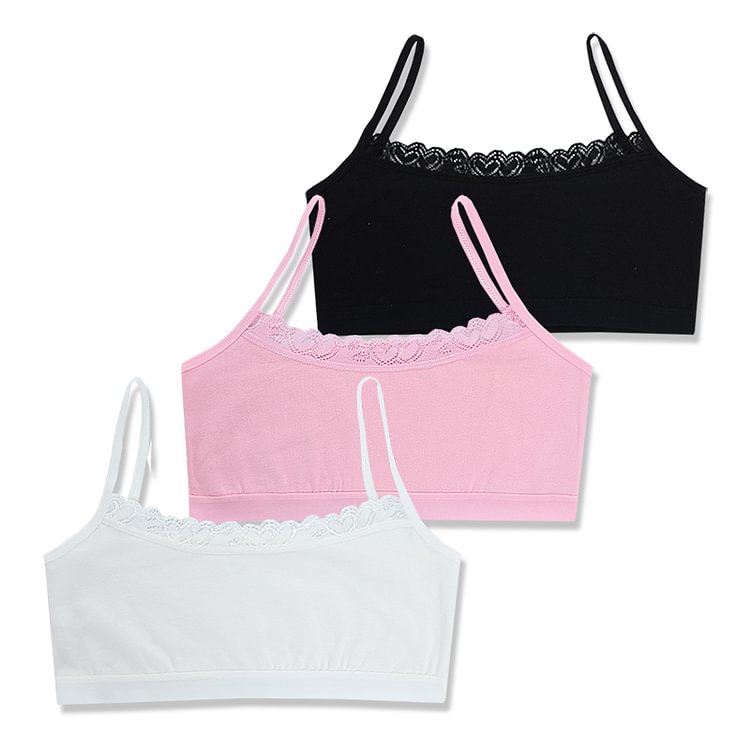 3Pclot Young Girls Lace Puberty Teenage Soft Cotton Underwear Training Bra Crop Top 8 14Years - Life is Beautiful for You - SheChoic
