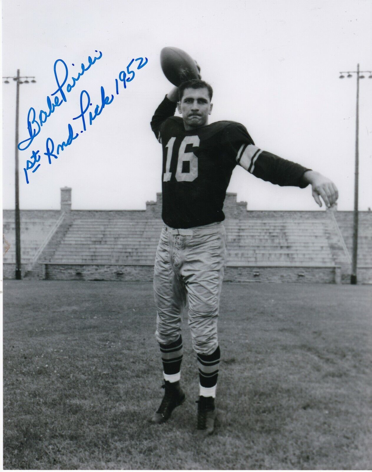 BABE PARILLI GREEN BAY PACKERS 1ST RND PICK 1952 ACTION SIGNED 8x10