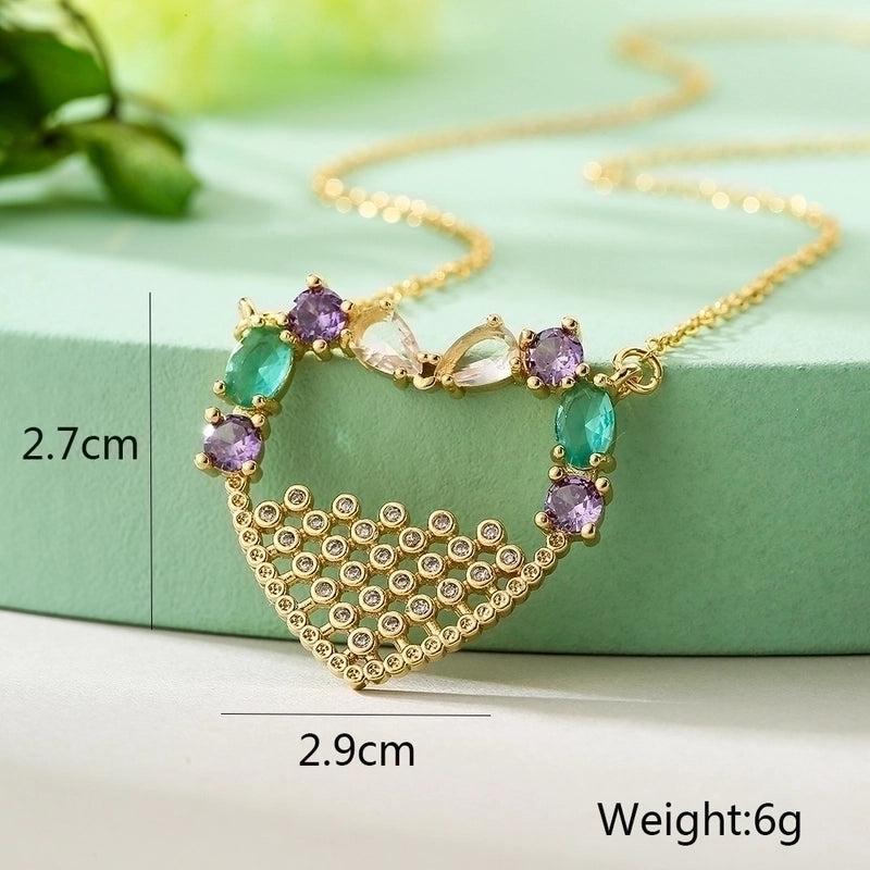 Casual Minimalist Heart Shape Copper Zircon Pendant Necklace 1 Piece