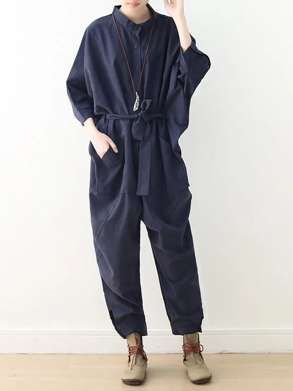 Roomy Lace-Up Overall Jumpsuits