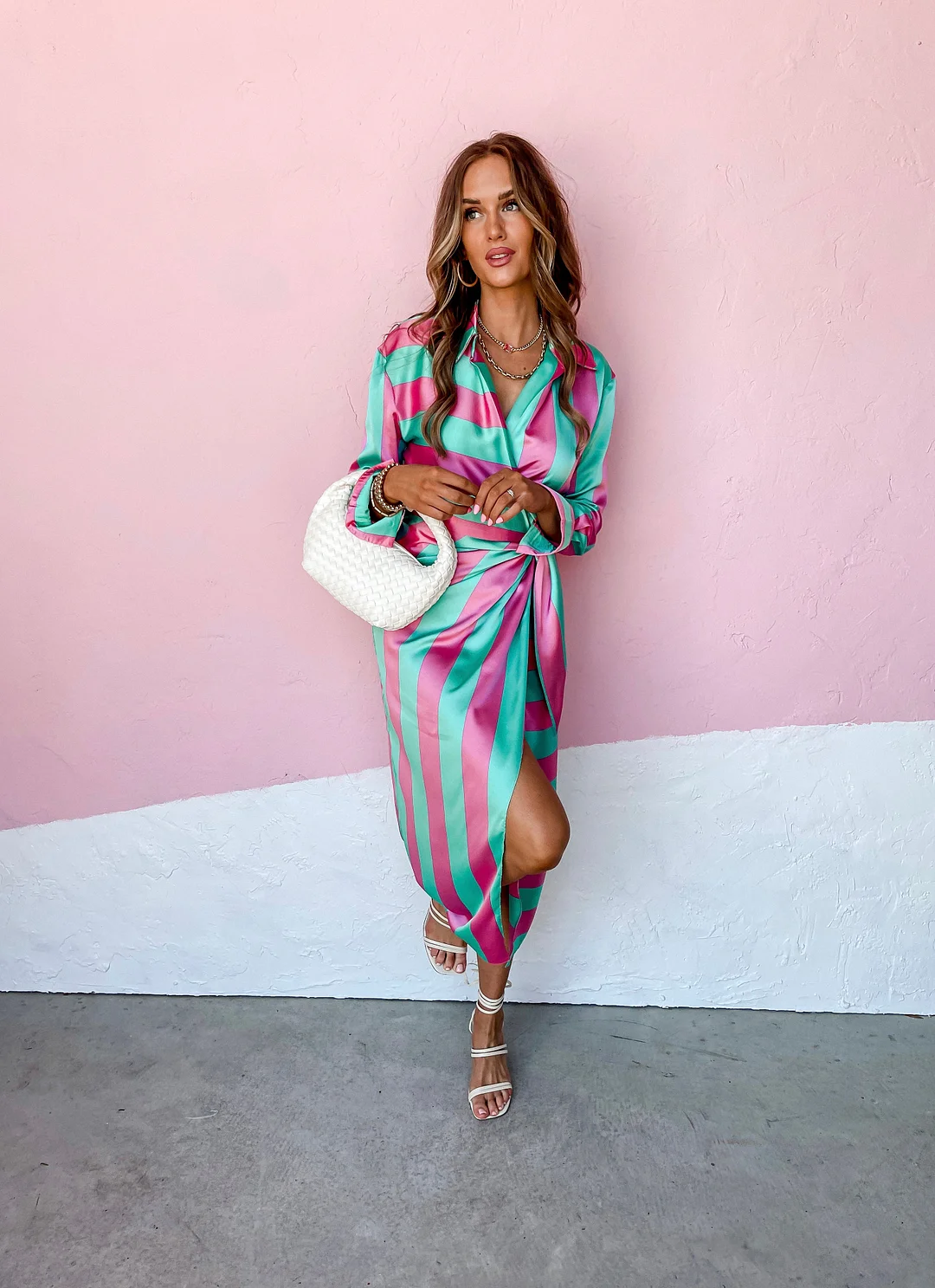Get Into The Groove Striped Satin Maxi Dress