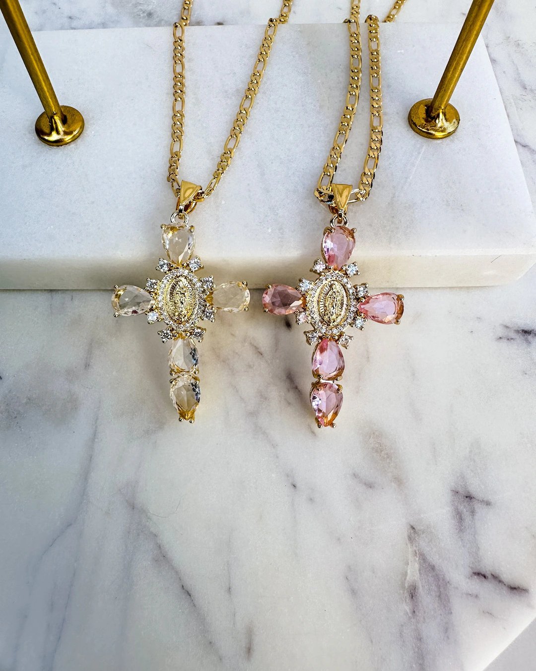 Virgen De Guadalupe Diamond Cross Necklace Pink Diamonds - Etsy Ireland