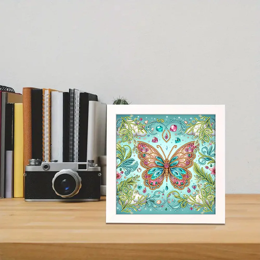 5D DIY Partial Special Shaped Drill Diamond Painting Kit Butterfly Decor(19.2*19.2cm)【With Frame】