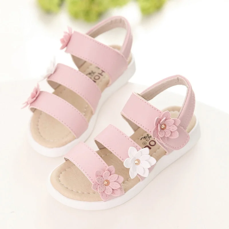 Christmas Gift Girls Sandals Gladiator Flowers Sweet Soft Children's Beach Shoes Kids Summer Floral Sandals Princess Fashion Cute High Quality
