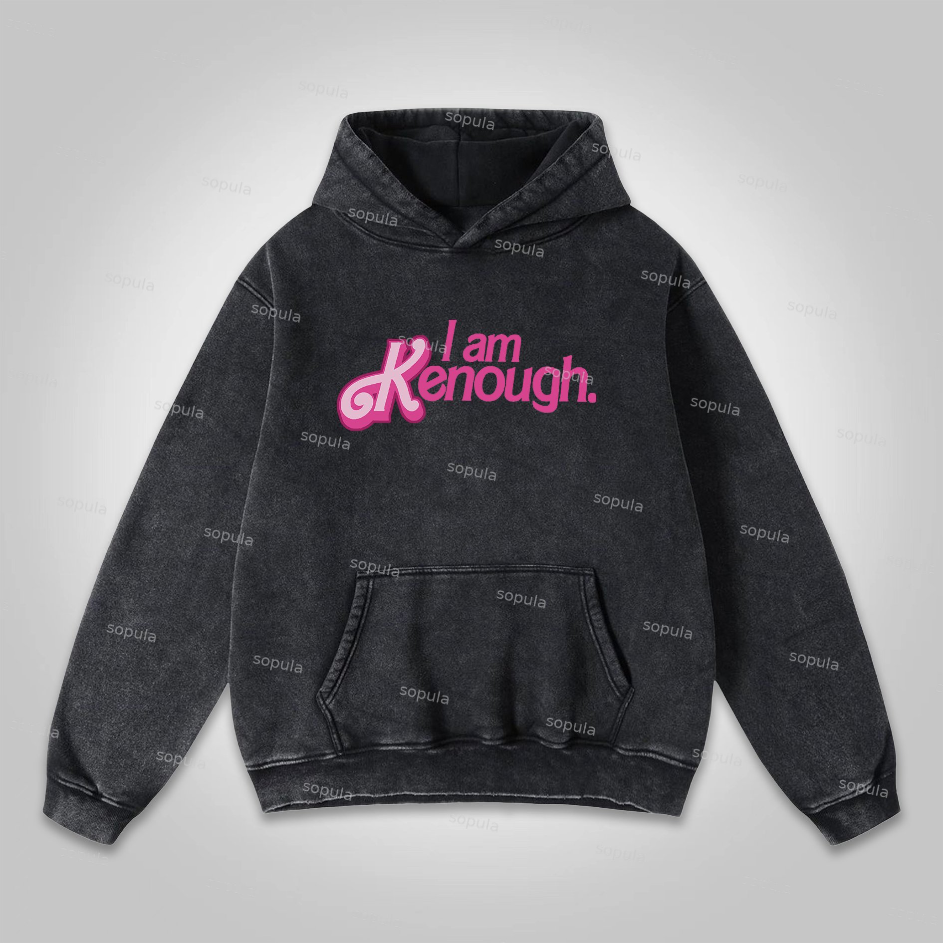 I Am Kenough Graphic Pocket Washed Hoodie - SOPULA