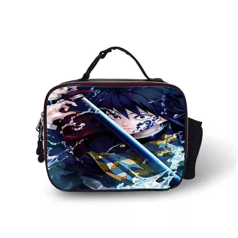 Buzzdaisy Demon Slayer Kimetsu no Yaiba #4 PU Leather Portable Lunch Box School Tote Storage Picnic Bag