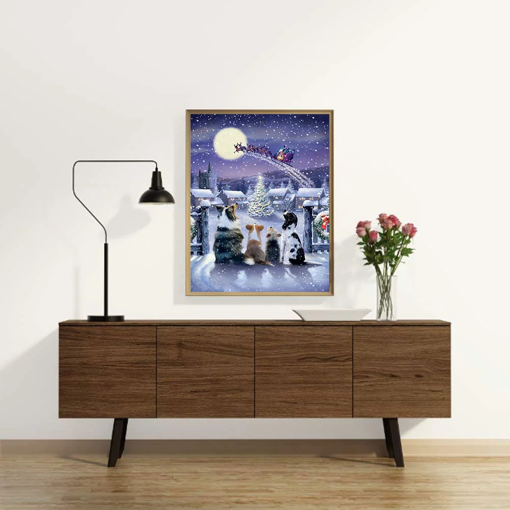 Diamond Painting - Full Round Drill - Christmas Dogs(30*40cm)