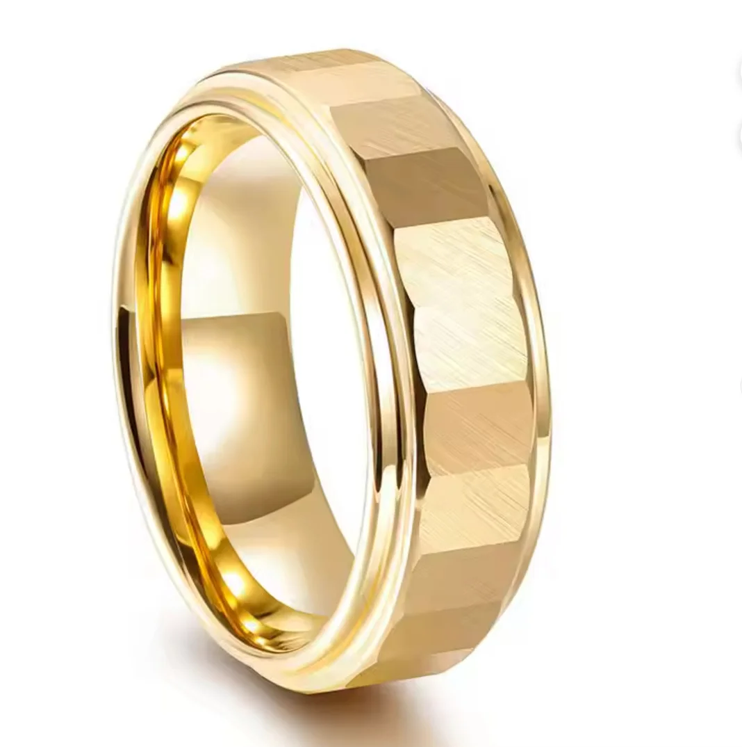 8MM Gold-plated Tungsten Wedding Bands High-Polishing Couple Ring Wedding Comfort Fit Couple Rings