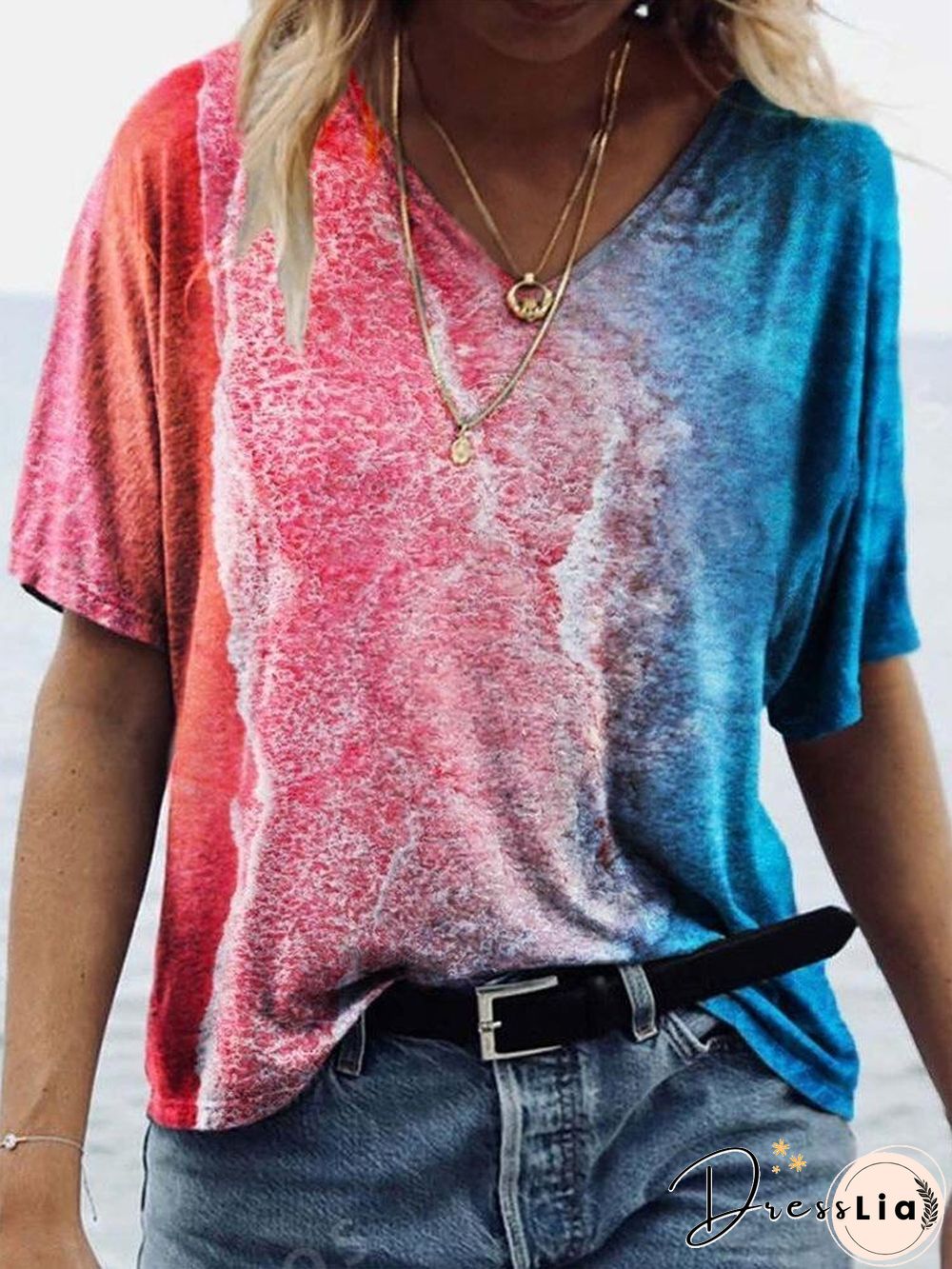 Summer Print V-Neck Comfortable T-Shirt