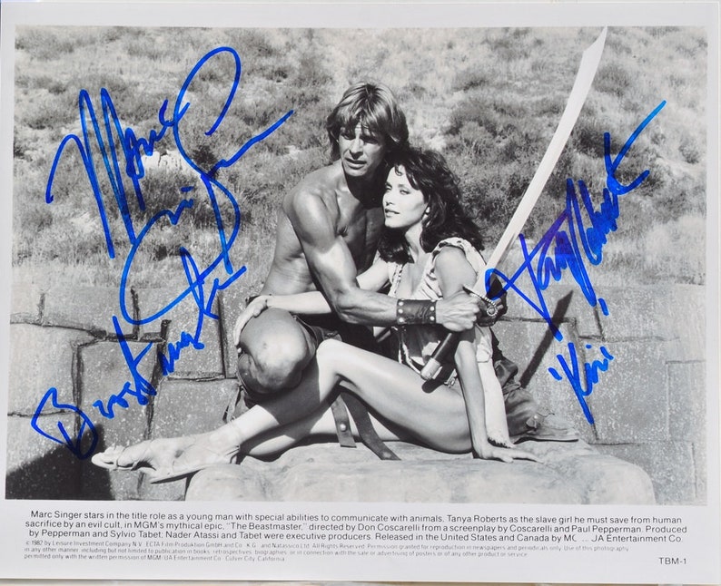 THE BEASTMASTER CAST Signed Photo Poster painting x2 Marc Singer & Tanya Roberts wcoa