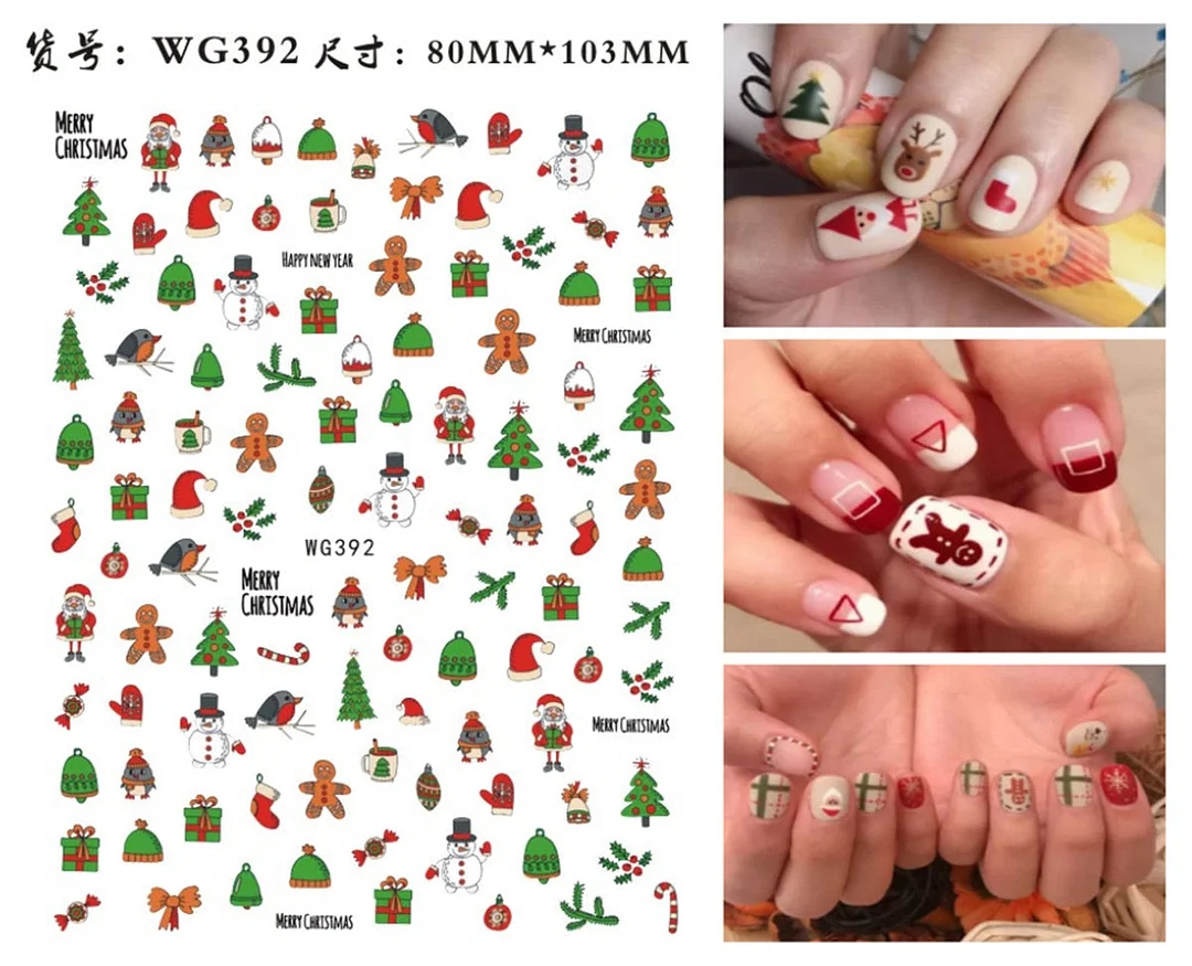 3D Christmas Autumn Winter Nail Sticker Santa Claus Elk Snowman Christmas Tree Star Deer Sliders Manicure Art Gel Polish Decals-Nail Inspo