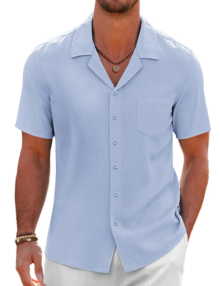 Men's Hawaiian Cuban Collar Pocket Short Sleeve Shirt