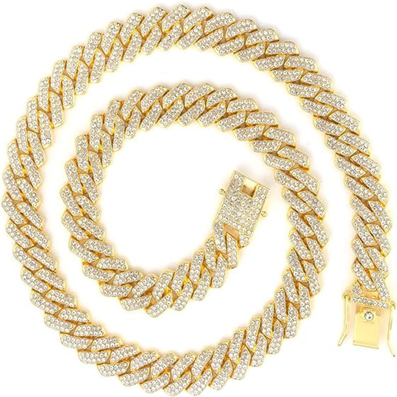 Hip Hop Rock Street Dance Diamond-embedded Super Shiny Big Gold Chain Personality Domineering Punk Style Cuban Chain Men's Necklace