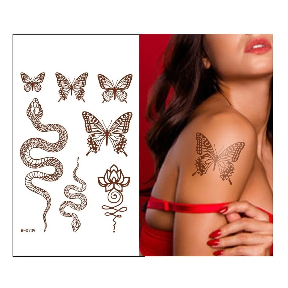 Henna Tattoo Sticker Temporary Brown Henna Chest Hand Lace Henna Mandala Flash Tattoos Sticker Body Art Arm Fake Tatoo Women Men
