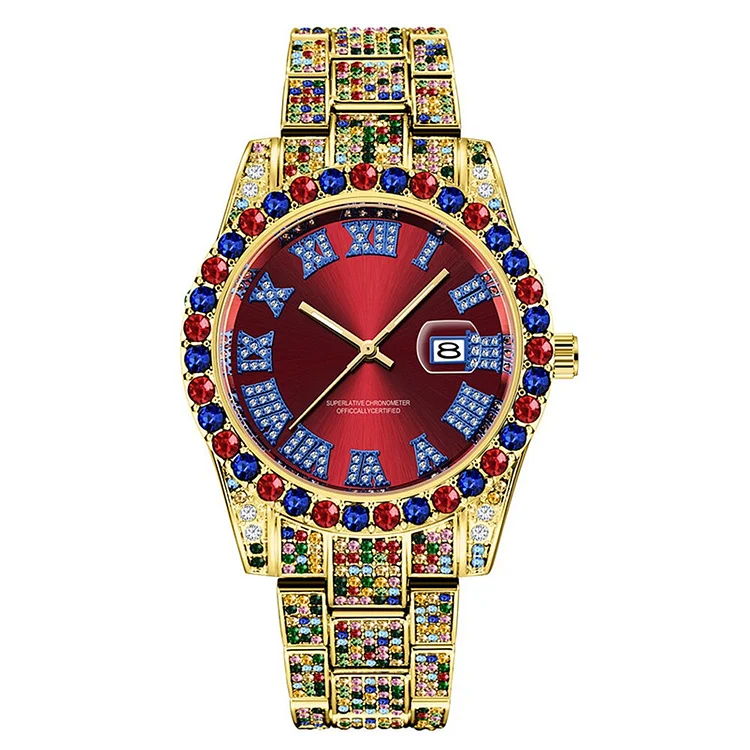 Iced Out Rainbow Luxury Men Waterproof Quartz Watches-VESSFUL