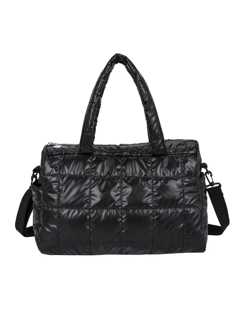 Fashion Quilted Lattice Shoulder Bags Women Nylon Crossbody Bag (Black)