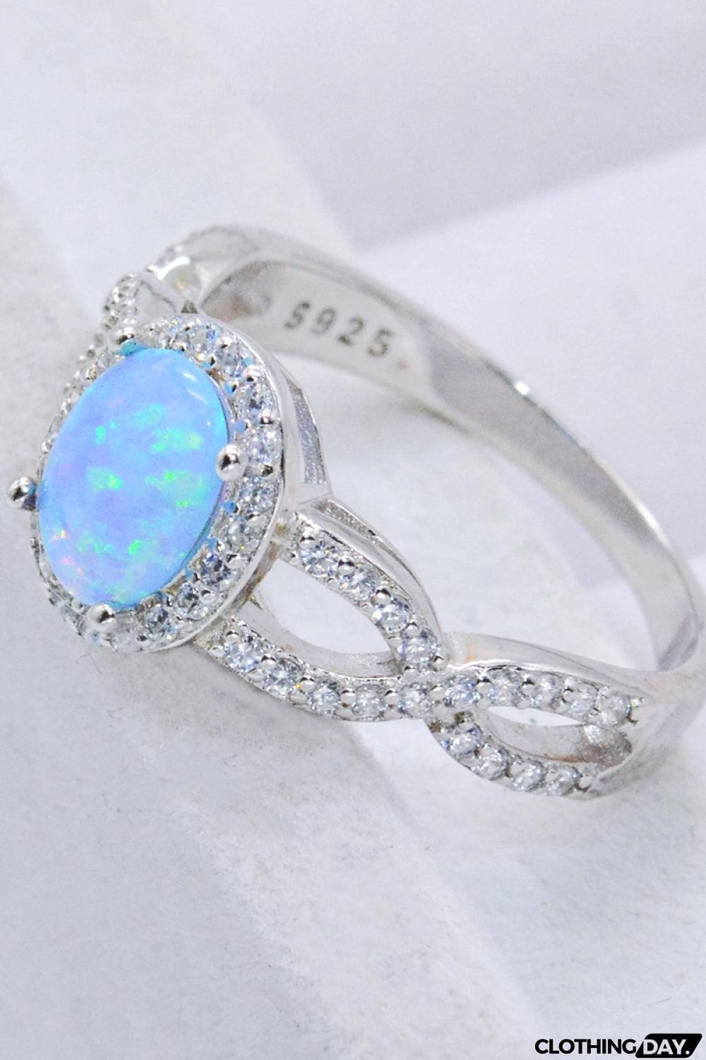925 Sterling Silver Opal Halo Ring