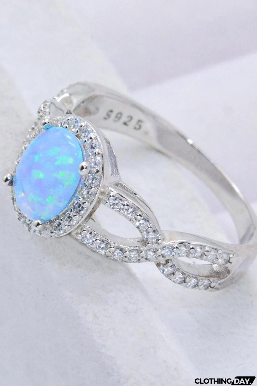 925 Sterling Silver Opal Halo Ring