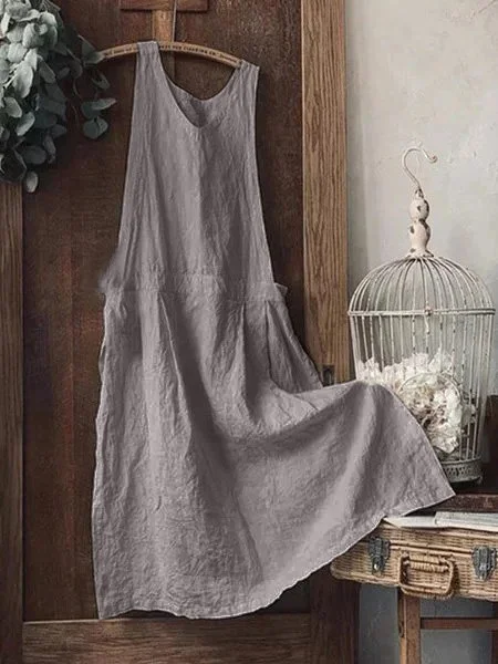 Vintage Plain Sleeveless Casual Weaving Dress