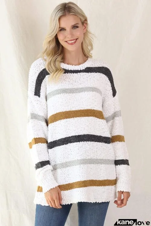 Striped Round Neck Long Sleeve Sweater