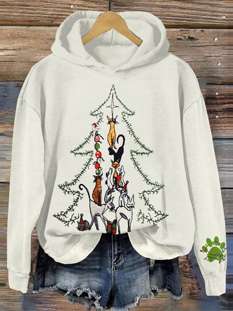 Women's Christmas Tree Cat Art Hoodies