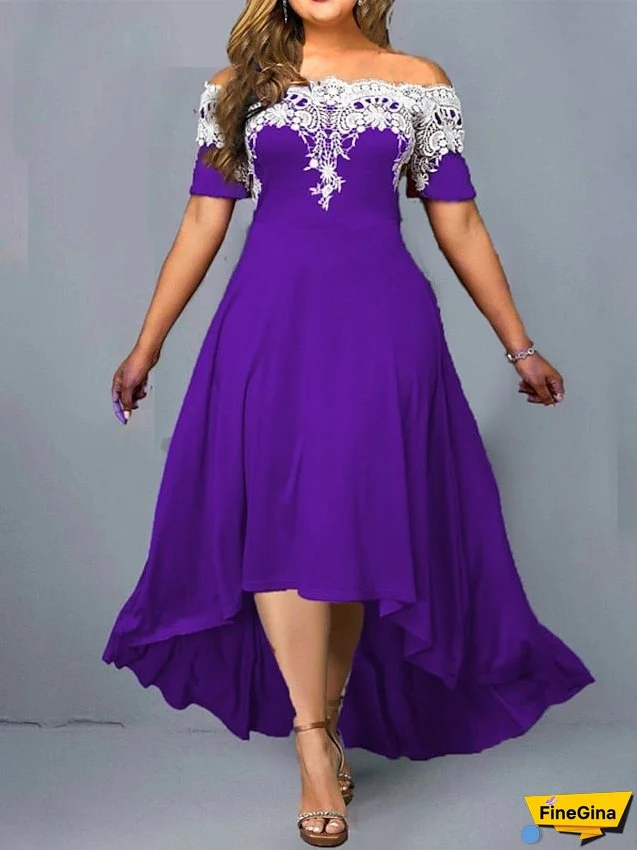 Plus Size Party Dress Floral Off Shoulder Short Sleeve Spring Fall Elegant Formal Maxi long Dress Party Evening Party Dress for Women
