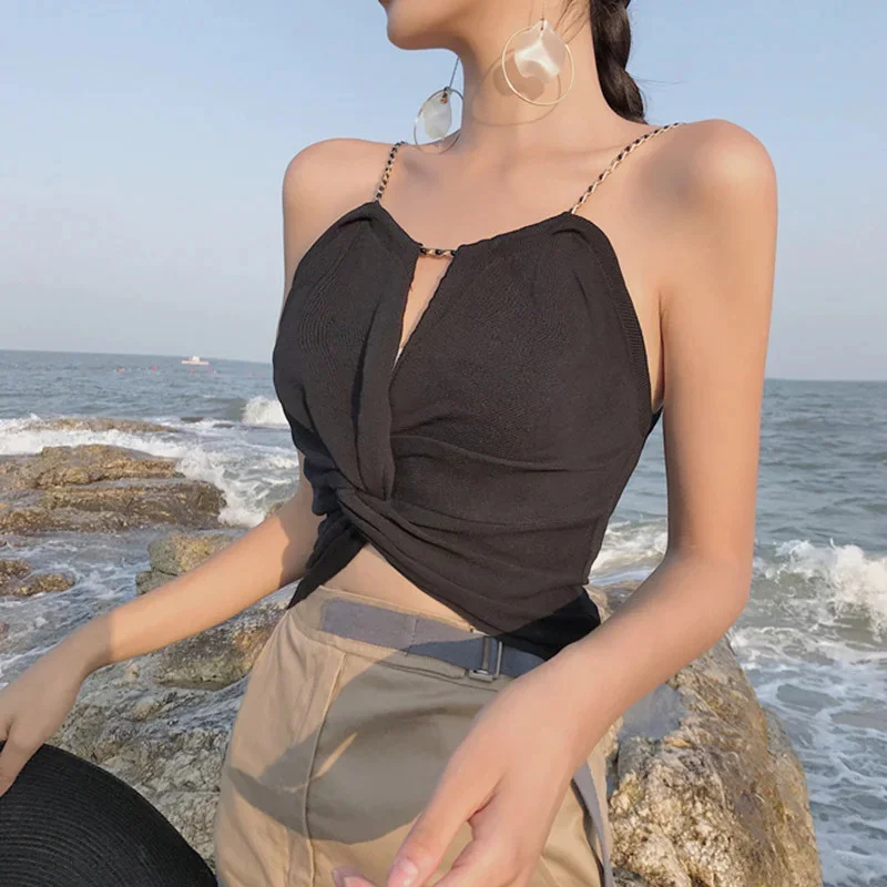 Uveng Uveng Beauty Back-Up Shoulder Female Summer Short-Colored Bum Sexy Umbilly Wear Wrapped Chest Chic Sling Vest Hottie