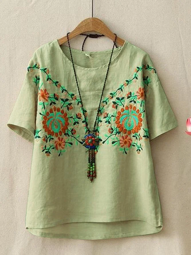 Women Half Sleeve Embroidered Cotton T-Shirts
