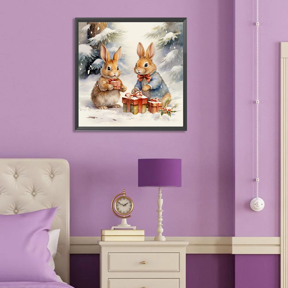 Diamond Painting - Full Round Drill - Winter Gift Bunny(Canvas|30*30cm)
