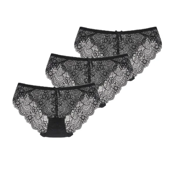 3Pcs/Lot Sexy Lace Underwear Women Transparent Low Waist Panties Cotton Crotch Briefs for Girls Breathable Seamless Lingeries