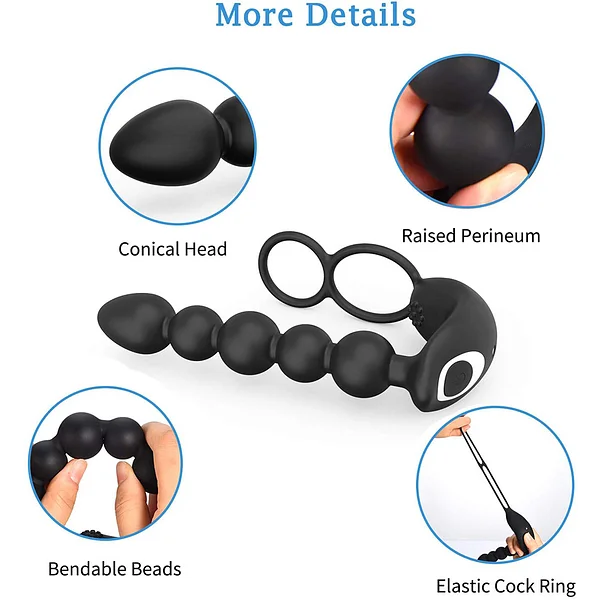 Butt Plug Anal with Penis Ring Rechargeable Vibrator Waterproof Prostate Massager