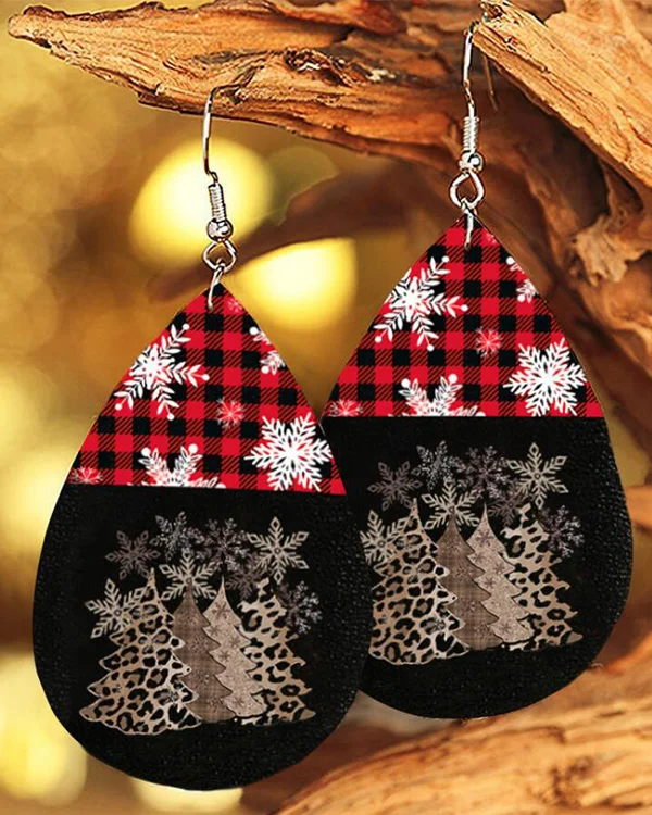 Snow Leopard Christmas Leather Earrings