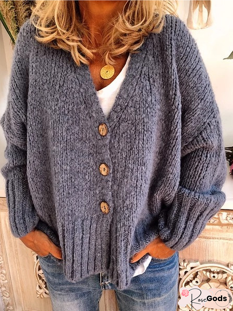 Wool Blend Solid Casual Long Sleeve Cardigan