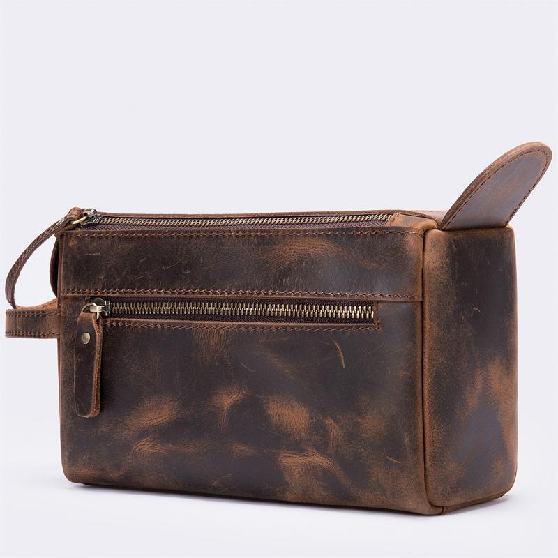 Men's Leather Retro Leather Clutch Large Capacity Wash Bag