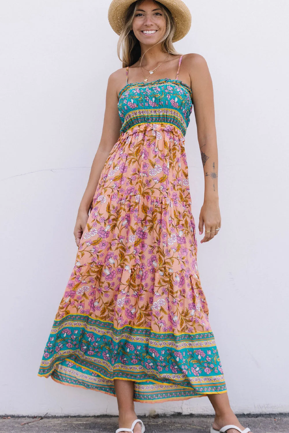 Floral Print Bodice Spaghetti Strap Maxi Dress | IFYHOME