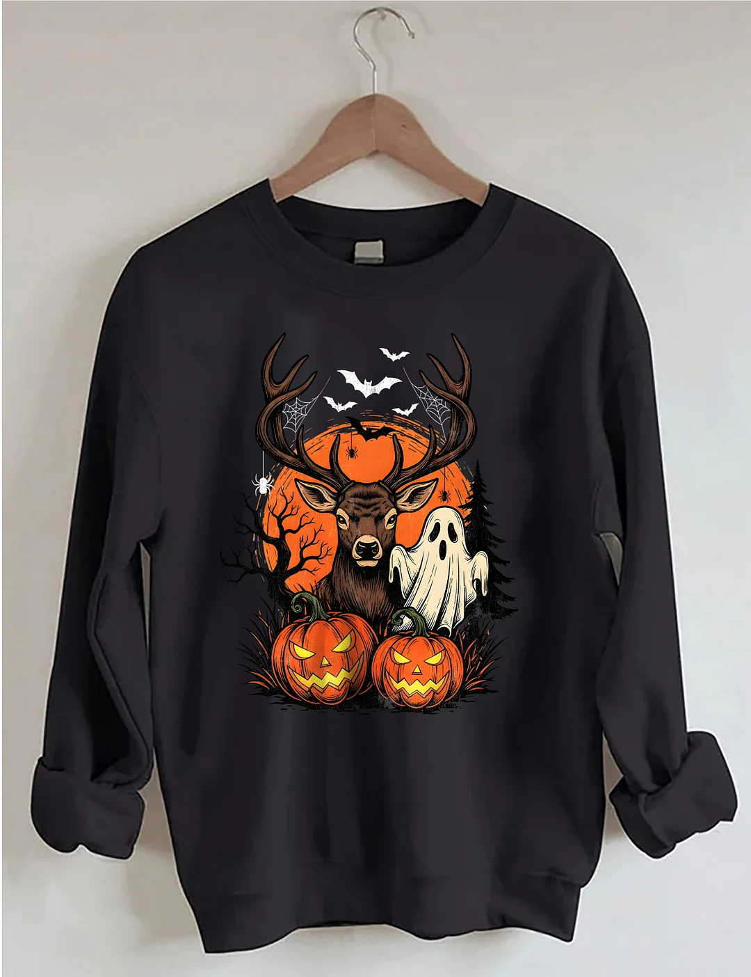Halloween Deer Ghost and Pumpkins Sweatshirt