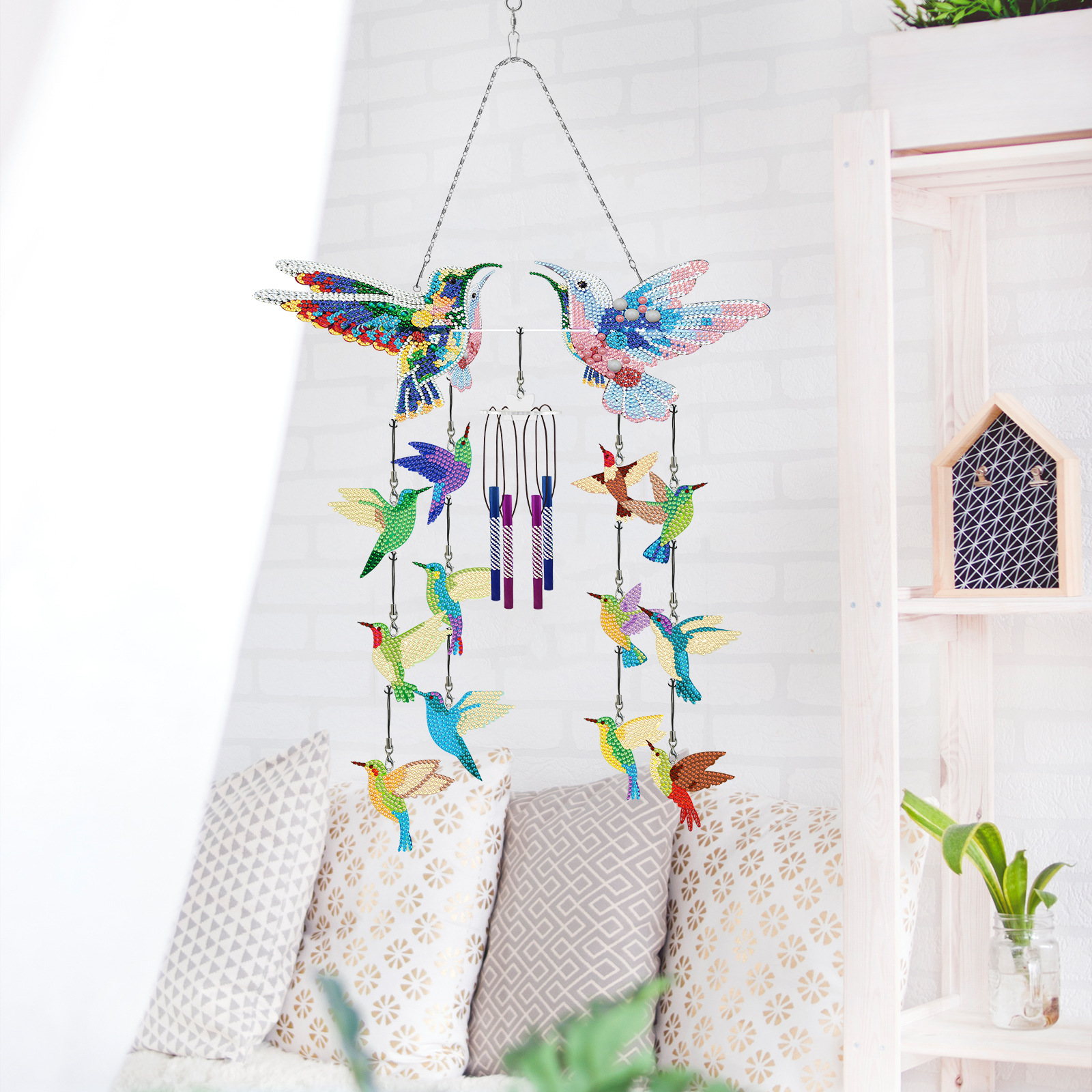 DIY diamond painting wind chime cross-border new creative three-dimensional hummingbird diamond sticker embroidery pendant material package