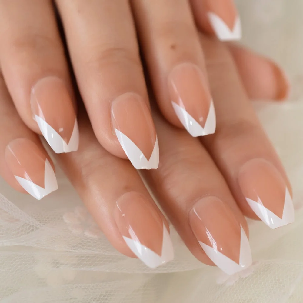 French Manicure 24 Units Faux Ongles Short Squoval Rose Mixed Milky White Press On Nail Large-Nail Inspo