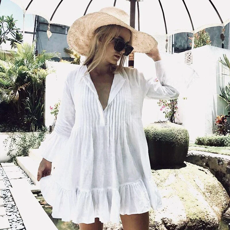Bikini Cover Up Lace Hollow Crochet Swimsuit Beach Dress Women 2020 Summer Ladies Cover-Ups Bathing Suit Beach Wear Tunic