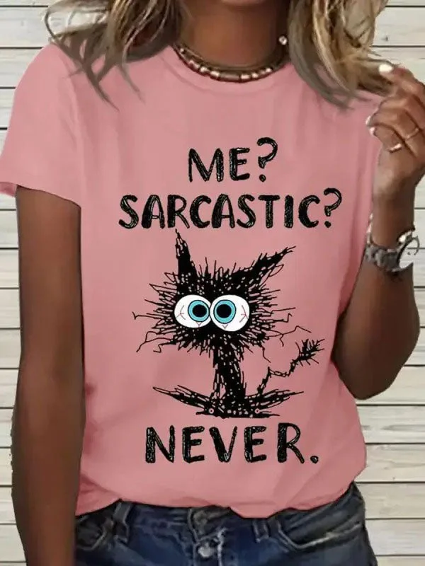 Women's Loose Casual Cat Print Short Sleeve Top
