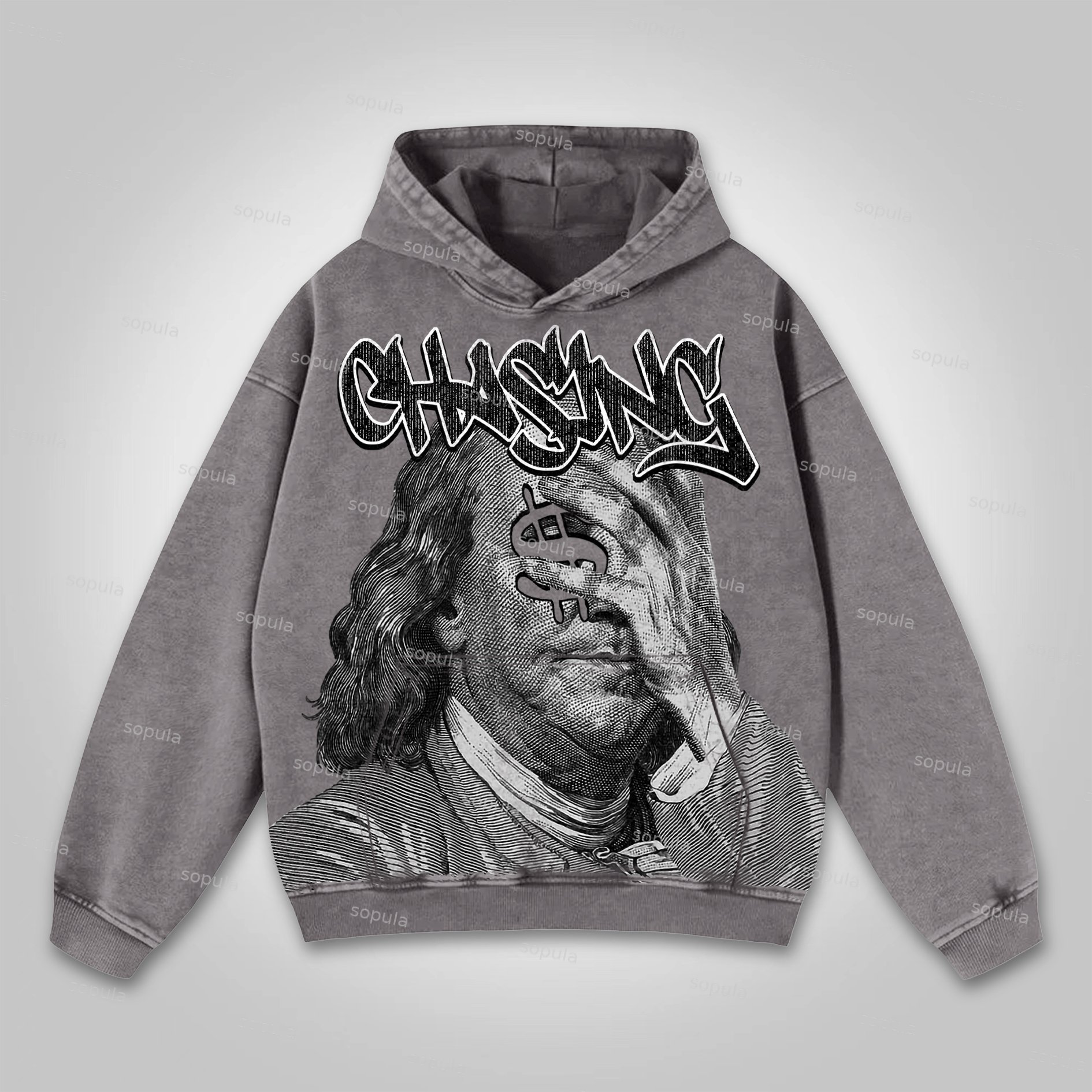 Sopula Vintage Chase Money Graphic Washed Pocket Hoodie